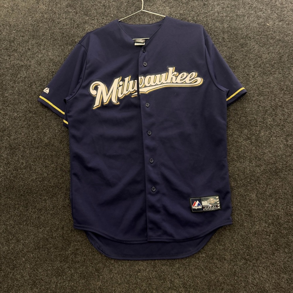 Vintage Majestic Milwaukee Brewers Jean Segura 9 Jersey Navy Blue Mens Medium